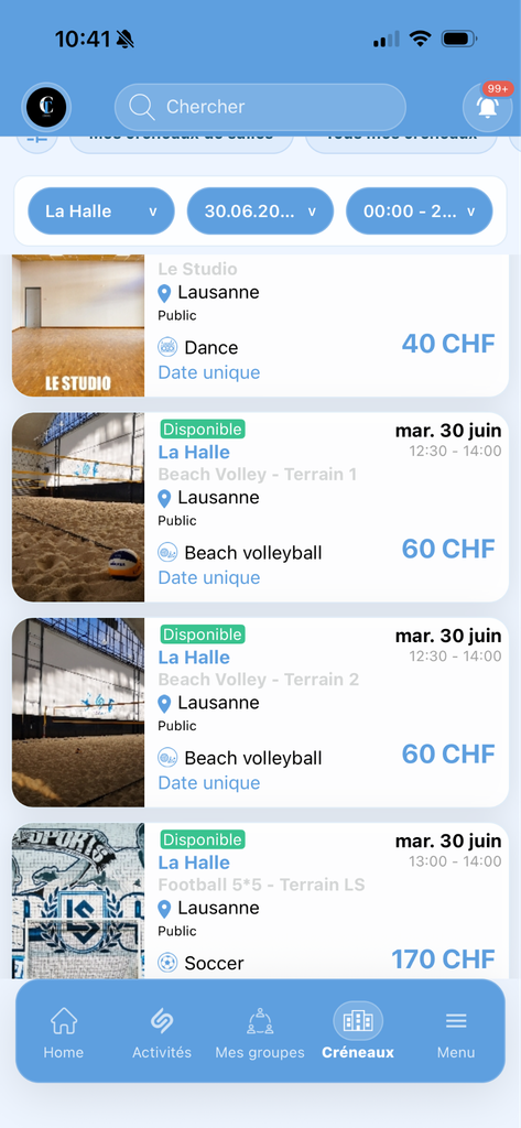 Real screen — slot list with statuses