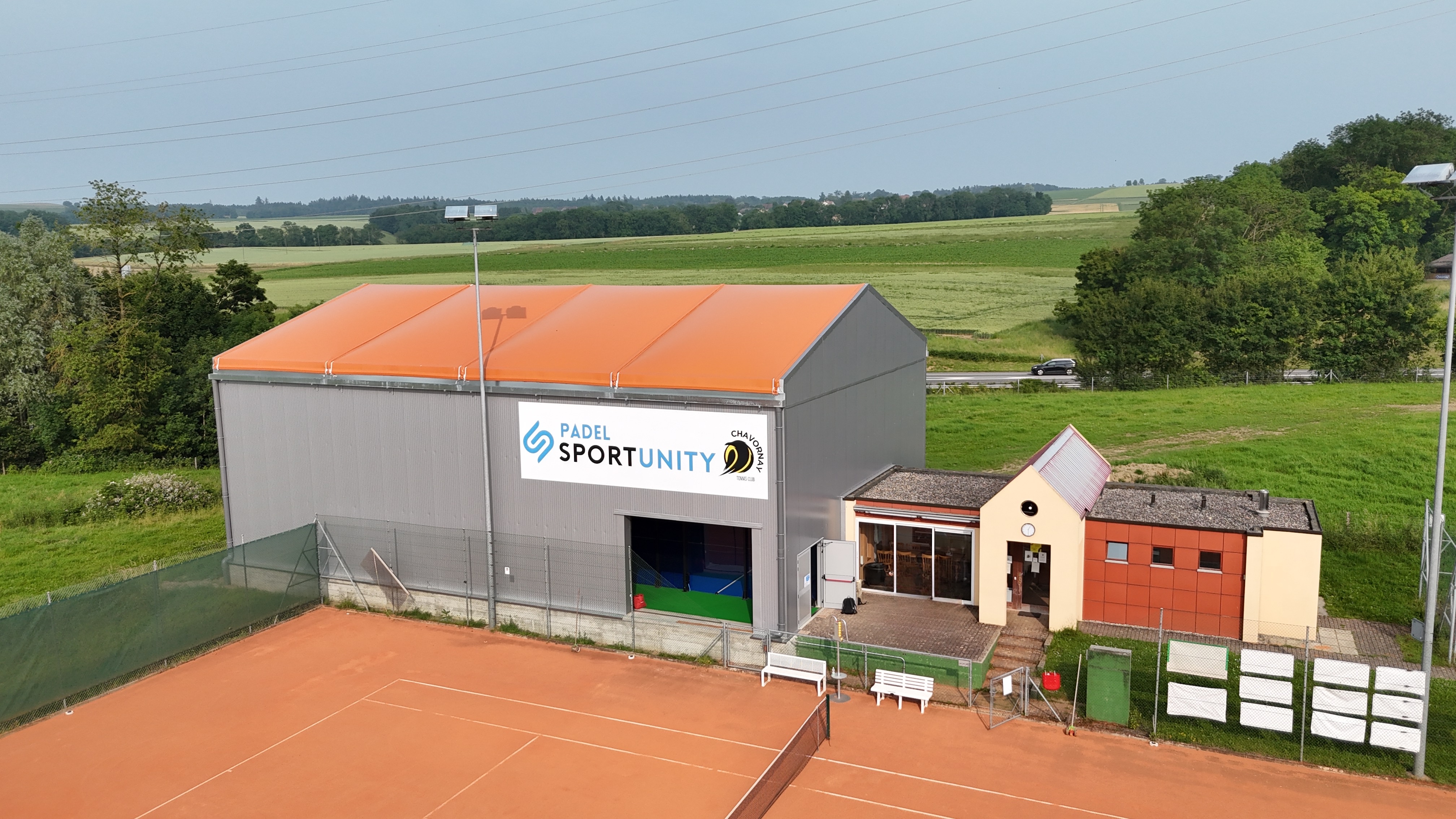 Sportunity Sport Center Chavornay — finished padel court, aerial view